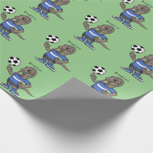 Cute funny Komodo dragon playing soccer cartoon Wrapping Paper