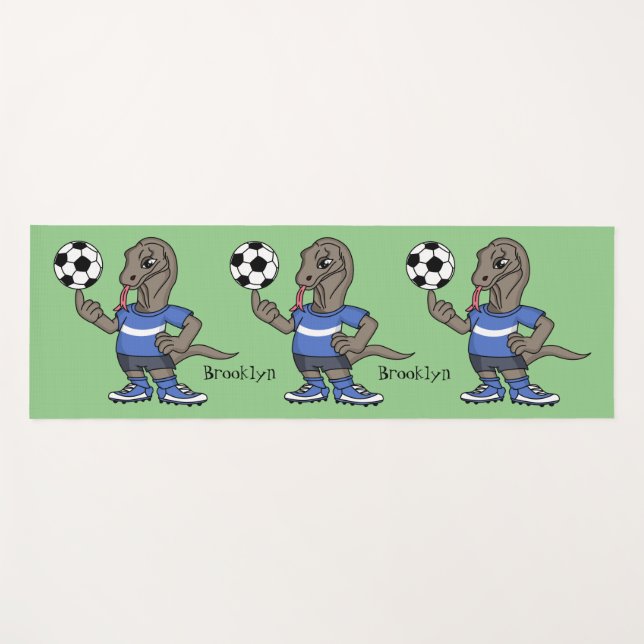 Cute funny Komodo dragon playing soccer cartoon Yoga Mat (Front (Horizontal))