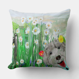 Cute, Funny Labradoodle Daisies Throw Pillow