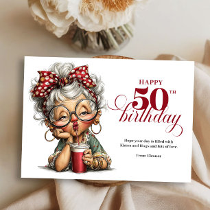 Cute Funny Lady 50th Birthday Cartoon Humor Card