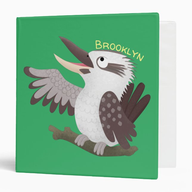 Cute funny laughing kookaburra cartoon 3 ring binder (Front/Inside)