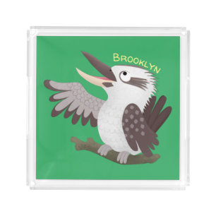 Cute funny laughing kookaburra cartoon acrylic tray