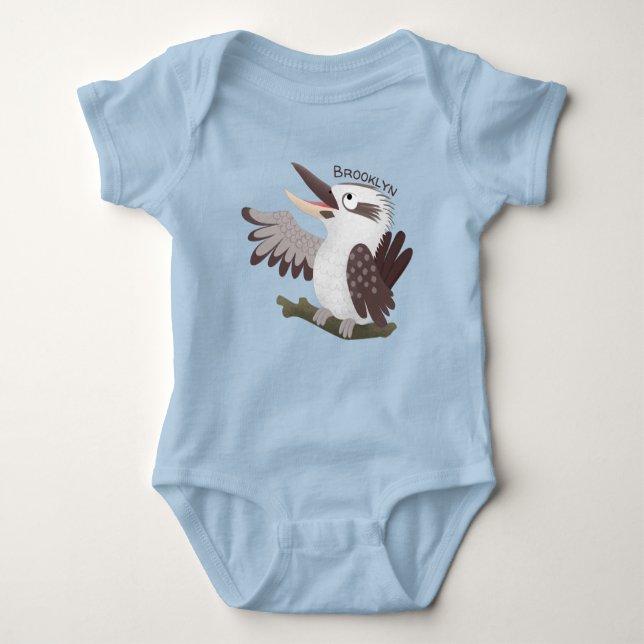 Cute funny laughing kookaburra cartoon baby bodysuit (Front)