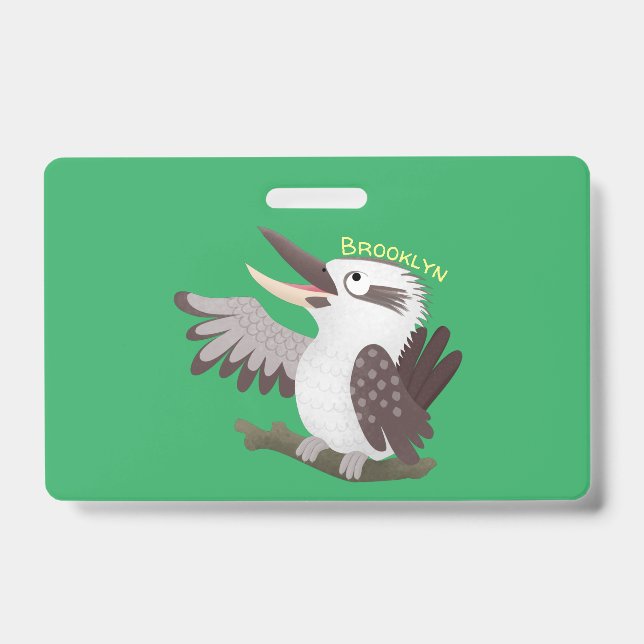 Cute funny laughing kookaburra cartoon badge (Front)
