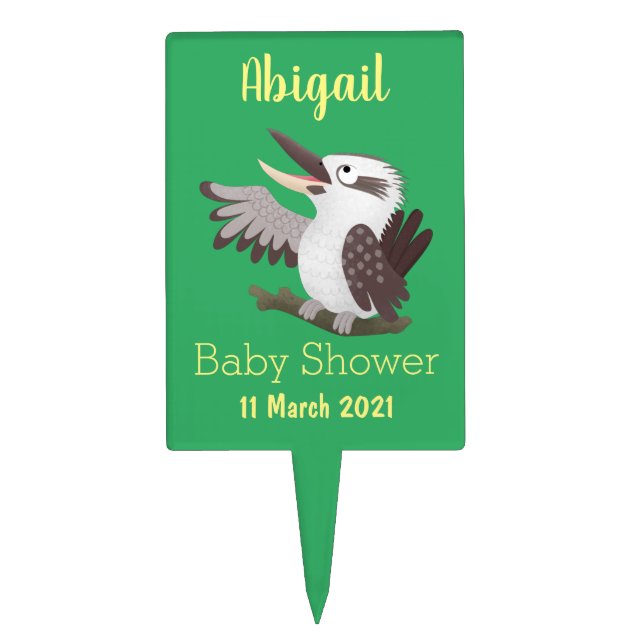 Cute funny laughing kookaburra cartoon cake topper (Front)