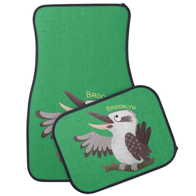 Cute funny laughing kookaburra cartoon car floor mat (Set)