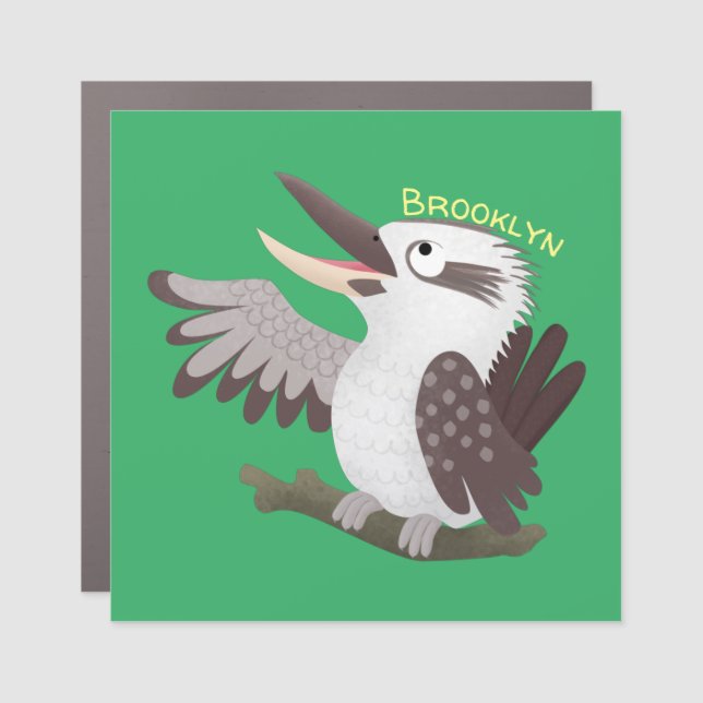 Cute funny laughing kookaburra cartoon car magnet (Front)