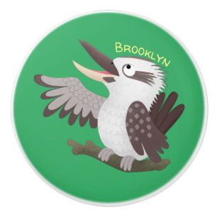 Cute funny laughing kookaburra cartoon ceramic knob