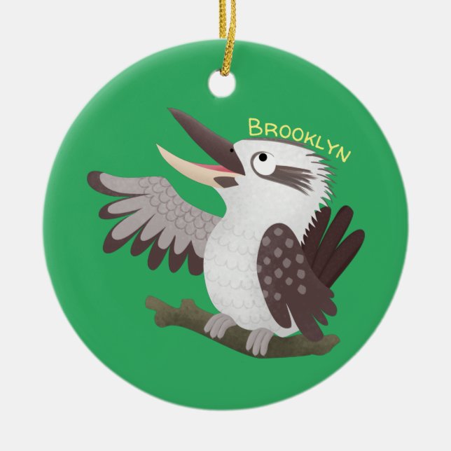 Cute funny laughing kookaburra cartoon ceramic ornament (Front)