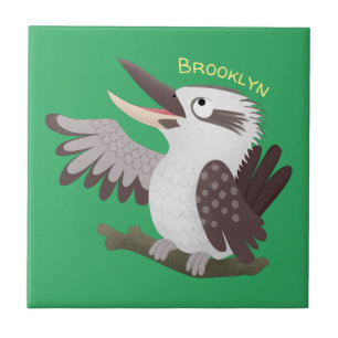 Cute funny laughing kookaburra cartoon ceramic tile