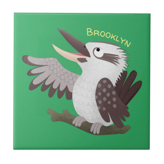Cute funny laughing kookaburra cartoon ceramic tile (Front)