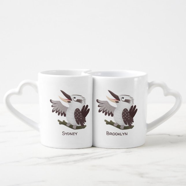 Cute funny laughing kookaburra cartoon coffee mug set (Back Nesting)