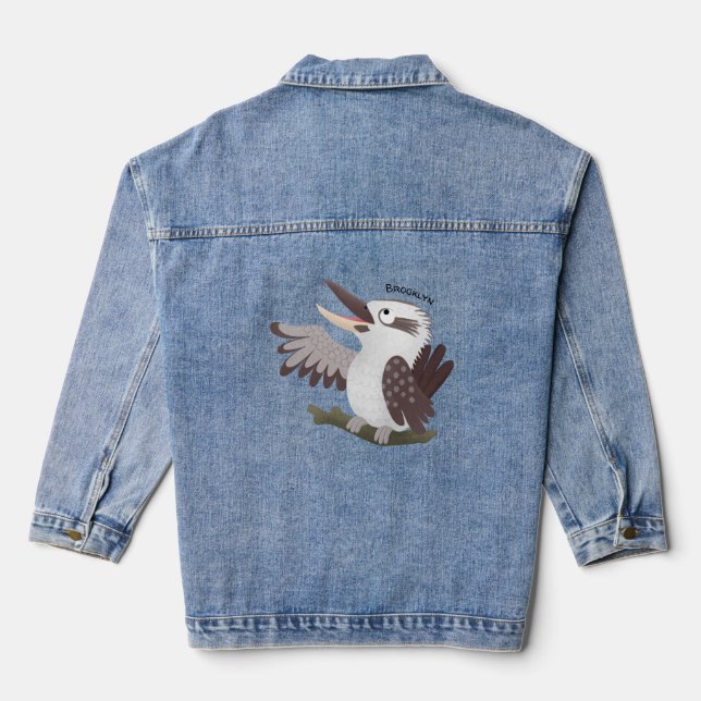 Cute funny laughing kookaburra cartoon denim jacket (Back)