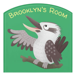 Cute funny laughing kookaburra cartoon door sign