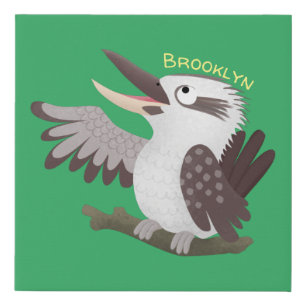 Cute funny laughing kookaburra cartoon faux canvas print