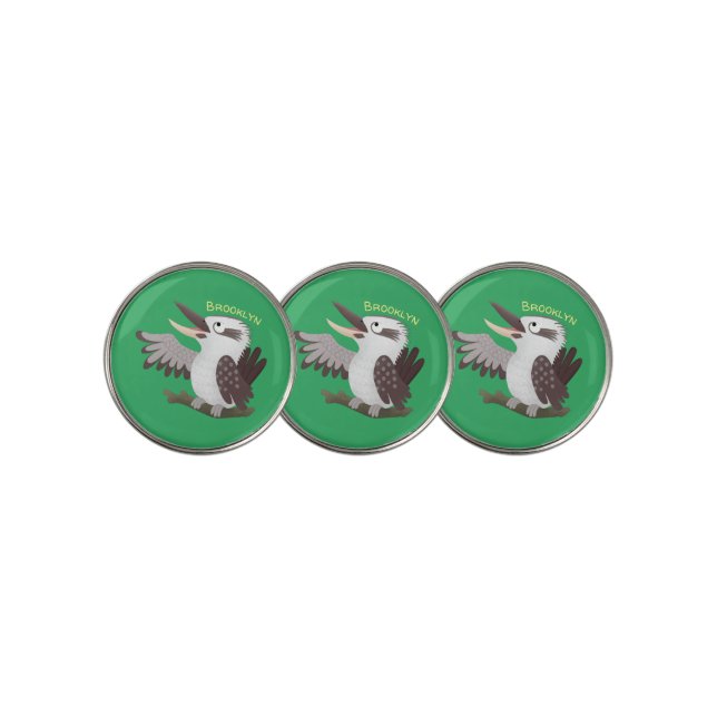 Cute funny laughing kookaburra cartoon golf ball marker (3 Up)