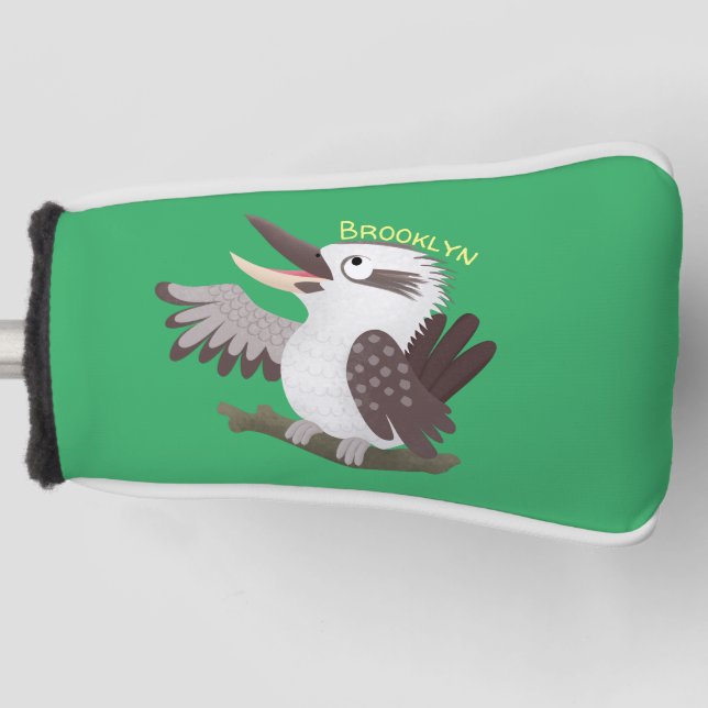 Cute funny laughing kookaburra cartoon golf head cover (Front)