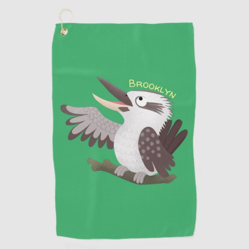 Cute funny laughing kookaburra cartoon golf towel