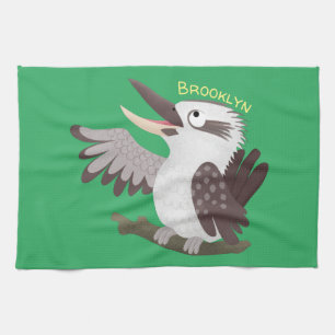 Cute funny laughing kookaburra cartoon kitchen towel