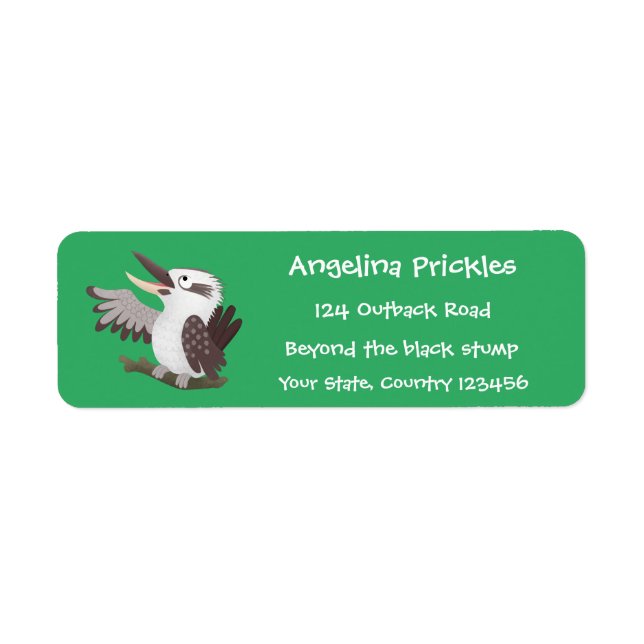 Cute funny laughing kookaburra cartoon label (Front)