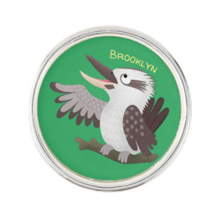 Cute funny laughing kookaburra cartoon lapel pin