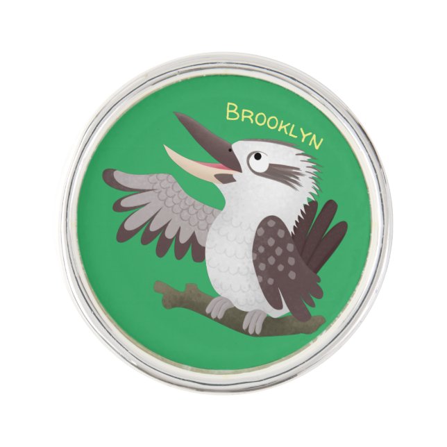 Cute funny laughing kookaburra cartoon lapel pin (Front)