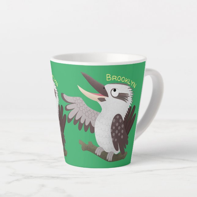 Cute funny laughing kookaburra cartoon latte mug (Right Angle)