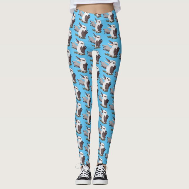 Cute funny laughing kookaburra cartoon leggings (Front)