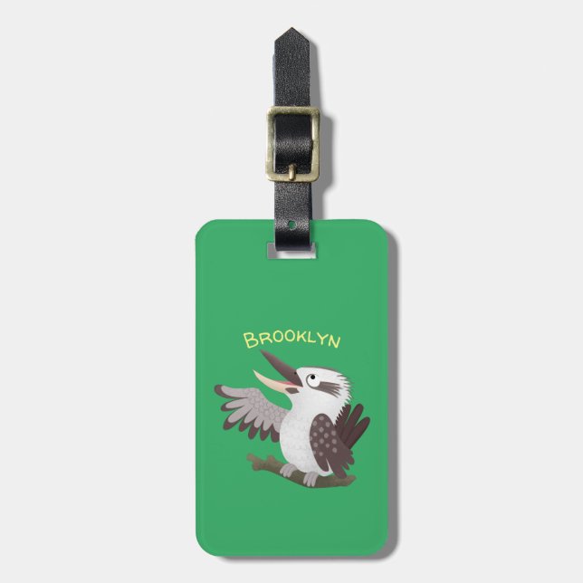 Cute funny laughing kookaburra cartoon luggage tag (Front Vertical)