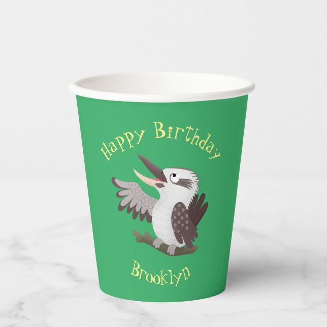 Cute funny laughing kookaburra cartoon paper cups (Front)