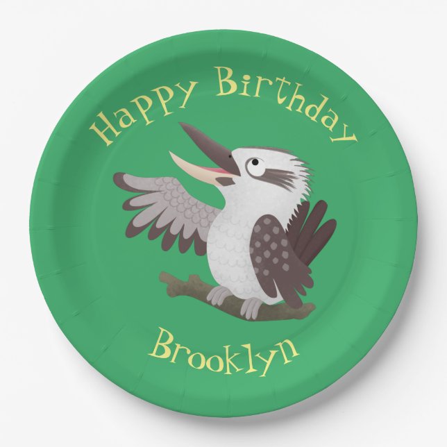 Cute funny laughing kookaburra cartoon paper plates (Front)