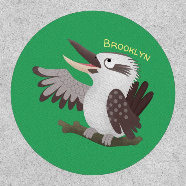 Cute funny laughing kookaburra cartoon patch (Front)