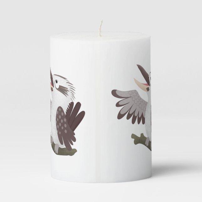 Cute funny laughing kookaburra cartoon pillar candle (Back)