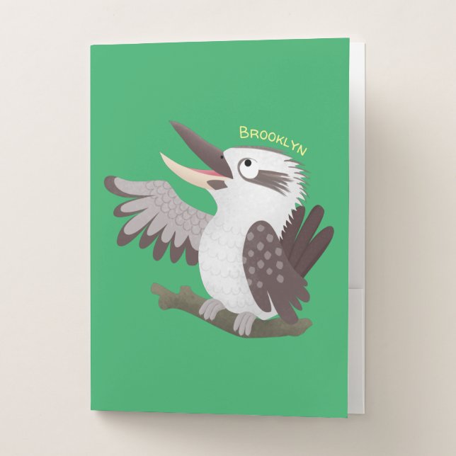 Cute funny laughing kookaburra cartoon pocket folder (Front)