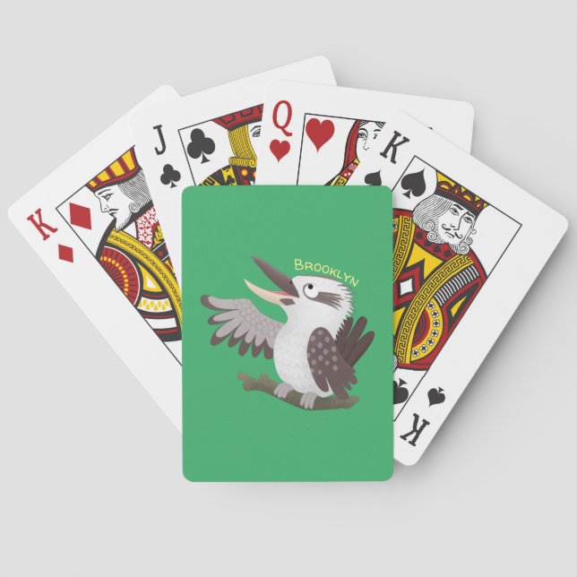 Cute funny laughing kookaburra cartoon poker cards (Back)