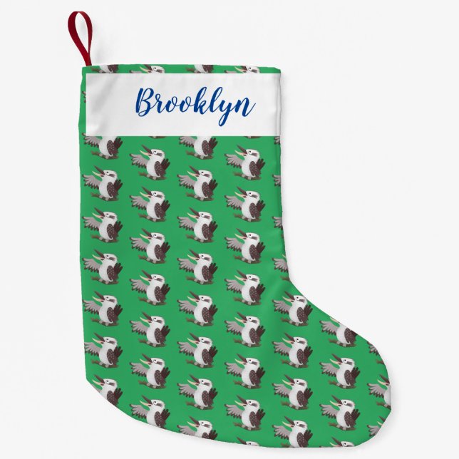 Cute funny laughing kookaburra cartoon small christmas stocking (Front)