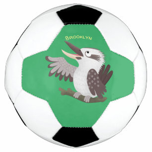 Cute funny laughing kookaburra cartoon soccer ball
