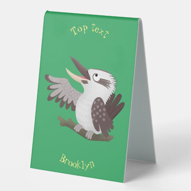 Cute funny laughing kookaburra cartoon table tent (Front)