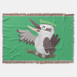 Cute funny laughing kookaburra cartoon throw blanket