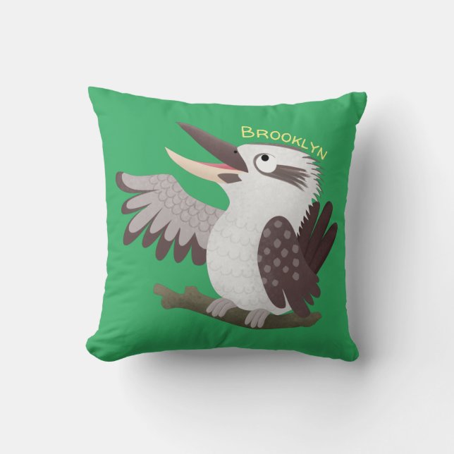 Cute funny laughing kookaburra cartoon throw pillow (Front)