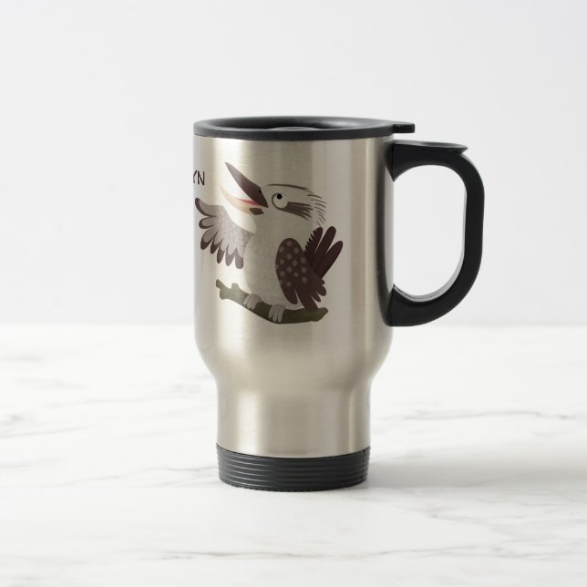 Cute funny laughing kookaburra cartoon travel mug (Right)