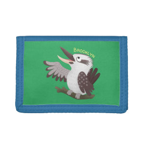 Cute funny laughing kookaburra cartoon tri-fold wallet