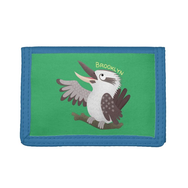 Cute funny laughing kookaburra cartoon trifold wallet (Front)