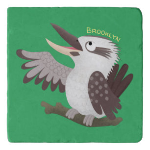 Cute funny laughing kookaburra cartoon trivet
