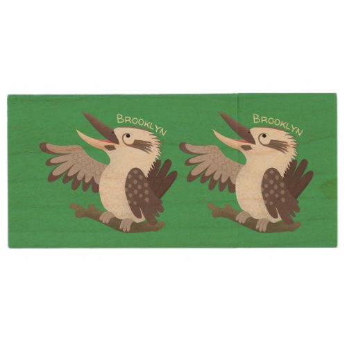 Cute funny laughing kookaburra cartoon wood flash drive