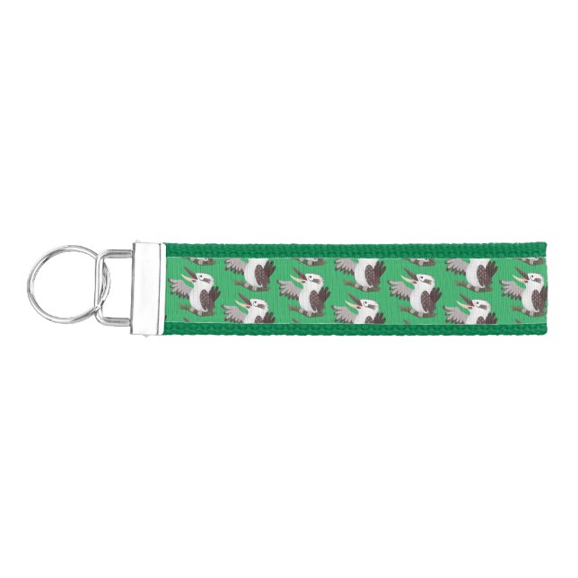 Cute funny laughing kookaburra cartoon wrist keychain (Keys on Left)