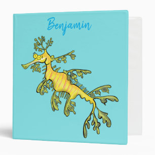 Cute funny leafy sea dragon cartoon illustration 3 ring binder