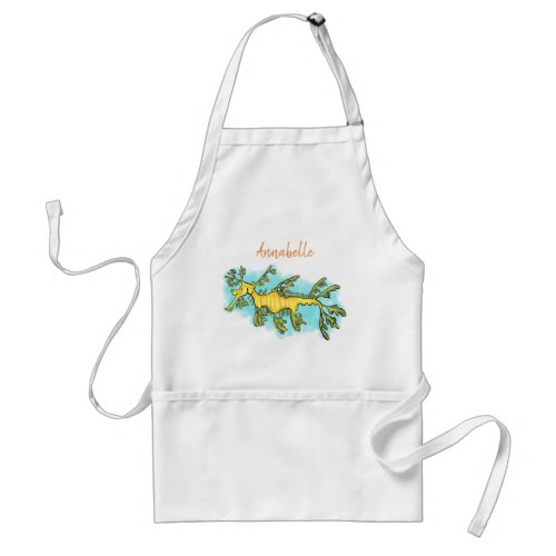 Cute funny leafy sea dragon cartoon illustration adult apron