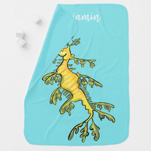 Cute funny leafy sea dragon cartoon illustration baby blanket