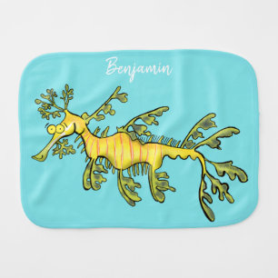 Cute funny leafy sea dragon cartoon illustration baby burp cloth